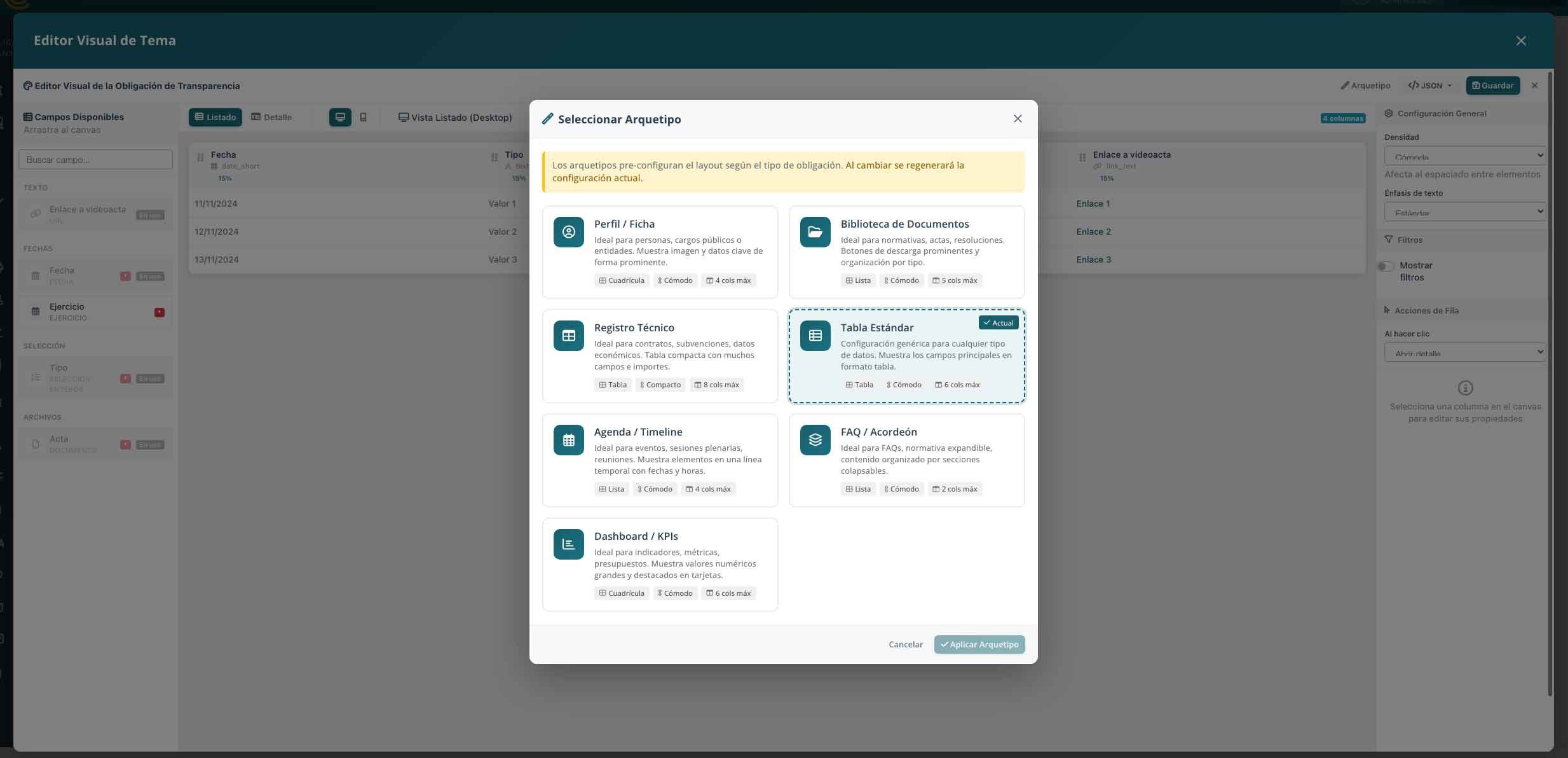 Editor visual de temas y arquetipos - Gesgocom