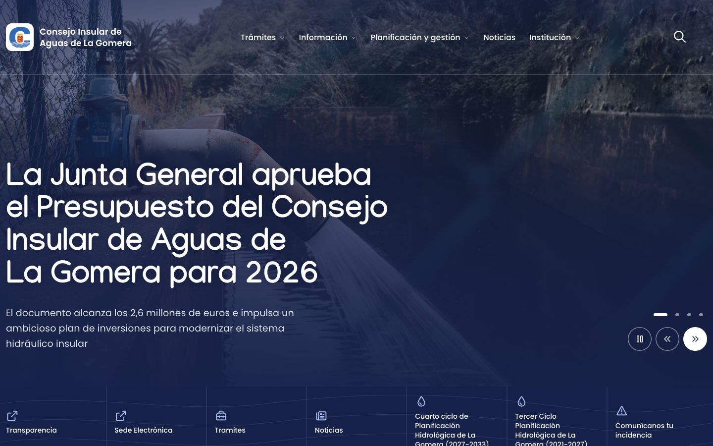 Portada del portal del Consejo Insular de Aguas de La Gomera