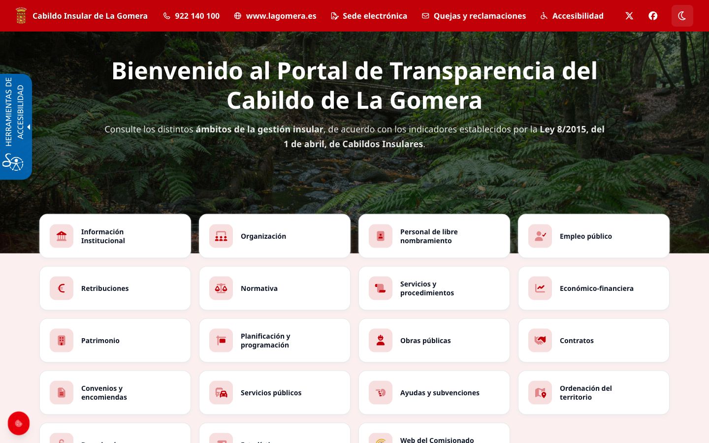 Portal de Transparencia del Cabildo Insular de La Gomera, con su identidad visual propia