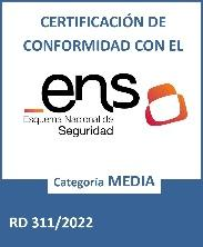 Certificación de conformidad con el Esquema Nacional de Seguridad, categoría MEDIA, Real Decreto 311/2022